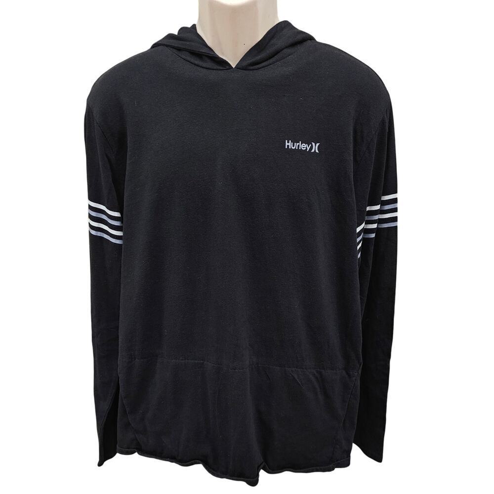 Men's Hurley Graphic Hoodie Black Large Hooded Sweatshirt with front pocket EUC